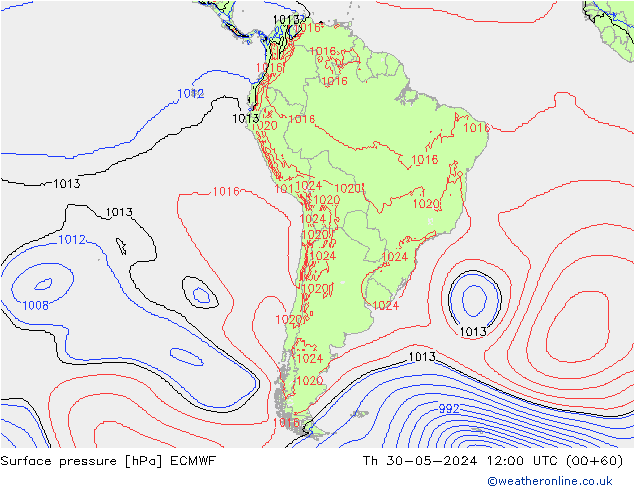 Surface pressure ECMWF Th 30.05.2024 12 UTC