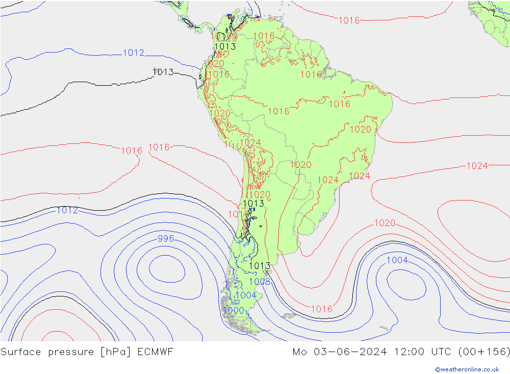 Pressione al suolo ECMWF lun 03.06.2024 12 UTC