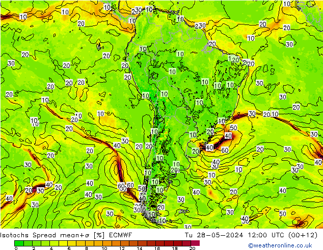 Isotachs Spread ECMWF  28.05.2024 12 UTC