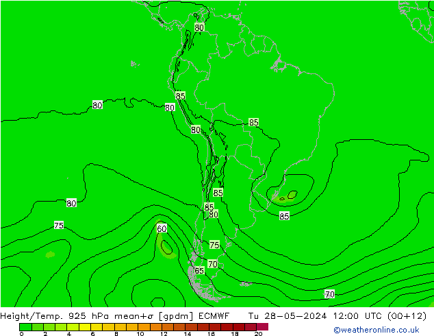 Height/Temp. 925 hPa ECMWF  28.05.2024 12 UTC