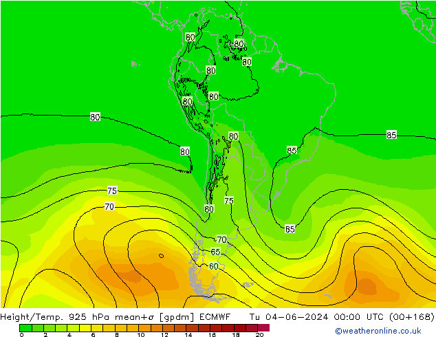 Yükseklik/Sıc. 925 hPa ECMWF Sa 04.06.2024 00 UTC