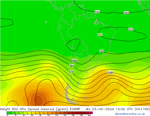 Height 500 гПа Spread ECMWF пн 03.06.2024 12 UTC