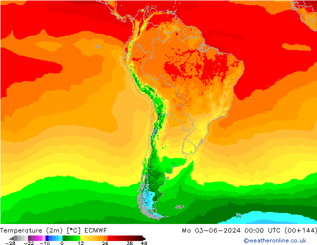 Temperature (2m) ECMWF Mo 03.06.2024 00 UTC