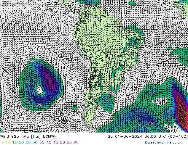 Wind 925 hPa ECMWF za 01.06.2024 06 UTC