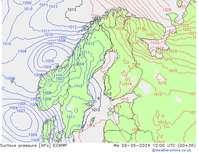 Pressione al suolo ECMWF mer 29.05.2024 12 UTC