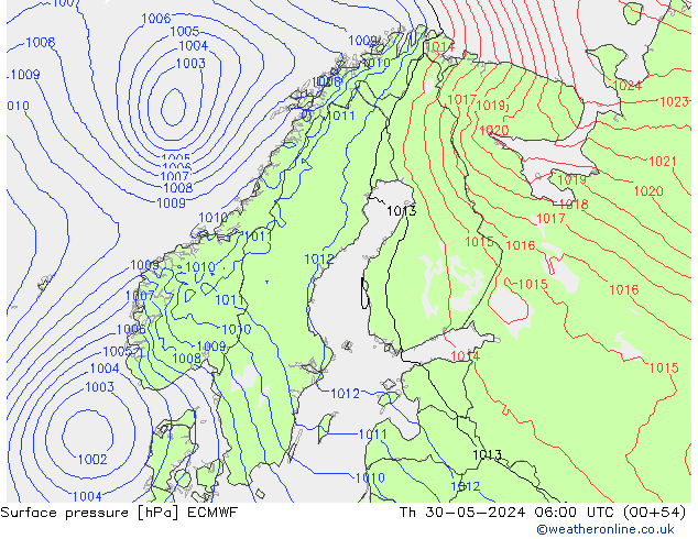 Surface pressure ECMWF Th 30.05.2024 06 UTC