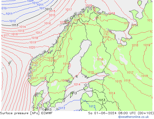 Surface pressure ECMWF Sa 01.06.2024 06 UTC