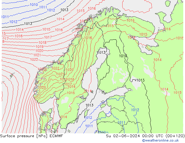 Surface pressure ECMWF Su 02.06.2024 00 UTC