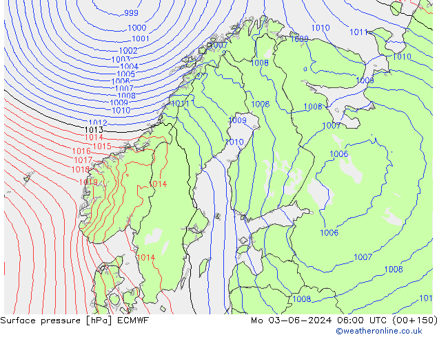 Surface pressure ECMWF Mo 03.06.2024 06 UTC