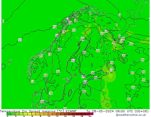 Temperaturkarte Spread ECMWF Di 28.05.2024 06 UTC