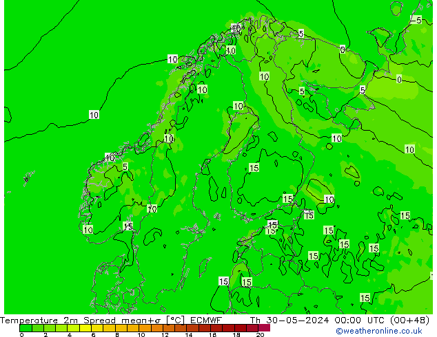 Temperature 2m Spread ECMWF Th 30.05.2024 00 UTC