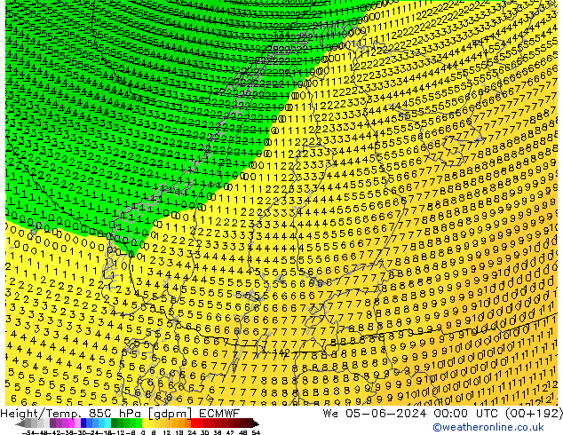 Height/Temp. 850 hPa ECMWF St 05.06.2024 00 UTC