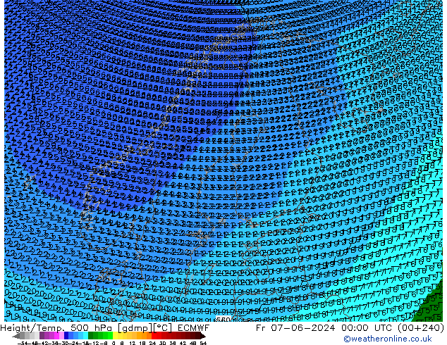Height/Temp. 500 hPa ECMWF Fr 07.06.2024 00 UTC