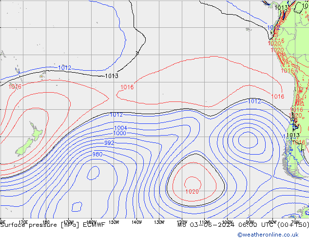 Surface pressure ECMWF Mo 03.06.2024 06 UTC