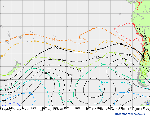 Height/Temp. 850 hPa ECMWF Po 03.06.2024 12 UTC