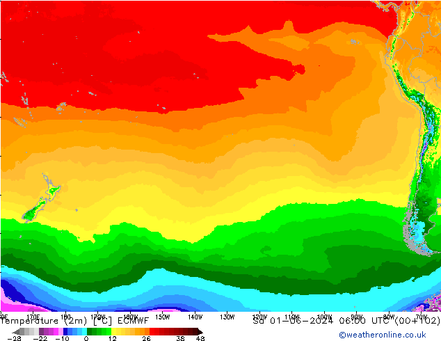 Temperatura (2m) ECMWF Sáb 01.06.2024 06 UTC