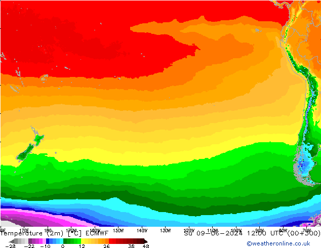 Sıcaklık Haritası (2m) ECMWF Paz 09.06.2024 12 UTC