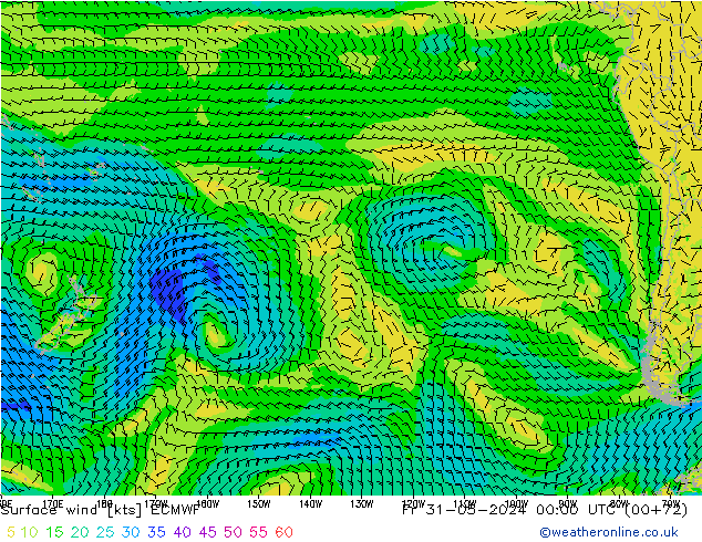 Surface wind ECMWF Pá 31.05.2024 00 UTC