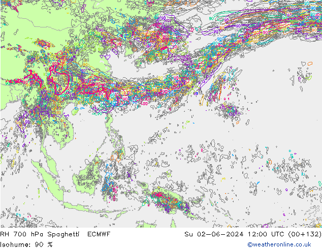 RH 700 hPa Spaghetti ECMWF nie. 02.06.2024 12 UTC