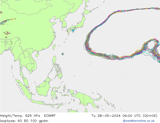 Height/Temp. 925 hPa ECMWF Út 28.05.2024 06 UTC