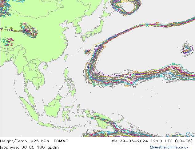 Height/Temp. 925 hPa ECMWF We 29.05.2024 12 UTC