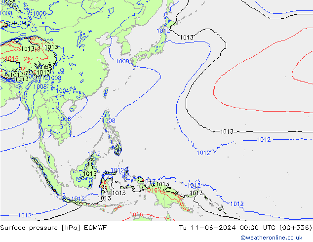 Surface pressure ECMWF Tu 11.06.2024 00 UTC