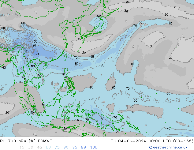 Humidité rel. 700 hPa ECMWF mar 04.06.2024 00 UTC