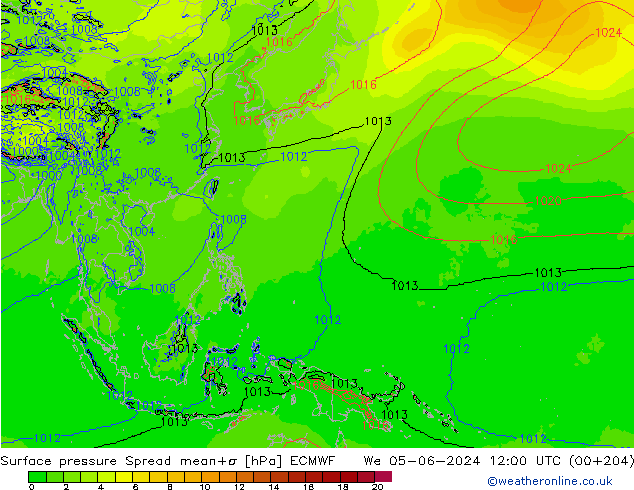 Atmosférický tlak Spread ECMWF St 05.06.2024 12 UTC