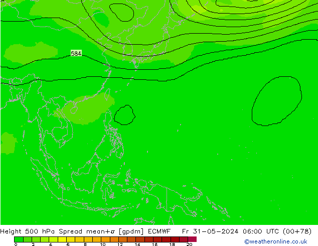 Hoogte 500 hPa Spread ECMWF vr 31.05.2024 06 UTC