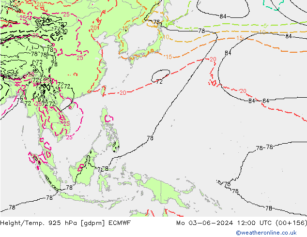 Height/Temp. 925 hPa ECMWF  03.06.2024 12 UTC