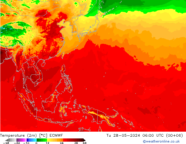 карта температуры ECMWF вт 28.05.2024 06 UTC