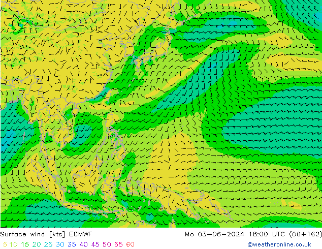 Surface wind ECMWF Mo 03.06.2024 18 UTC