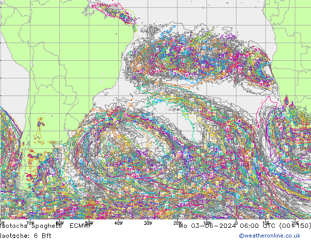 Isotachs Spaghetti ECMWF lun 03.06.2024 06 UTC