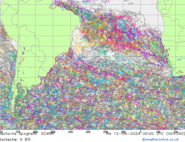 Isotaca Spaghetti ECMWF mié 12.06.2024 00 UTC