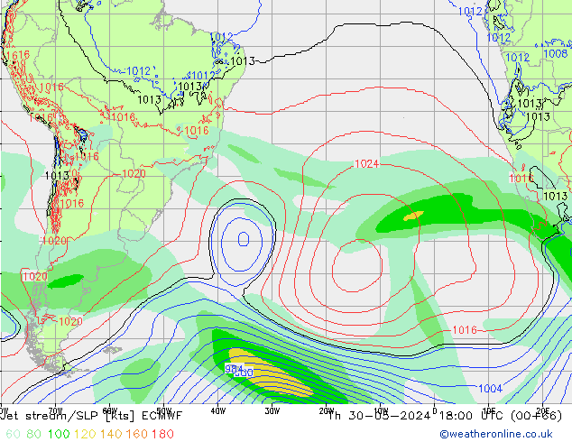 Jet stream ECMWF Qui 30.05.2024 18 UTC