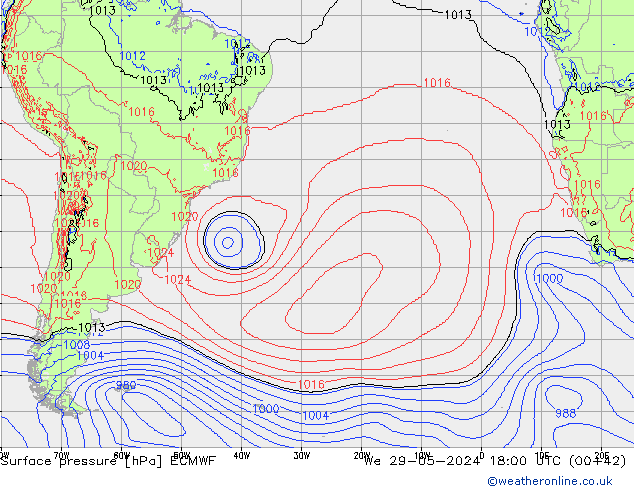 Surface pressure ECMWF We 29.05.2024 18 UTC