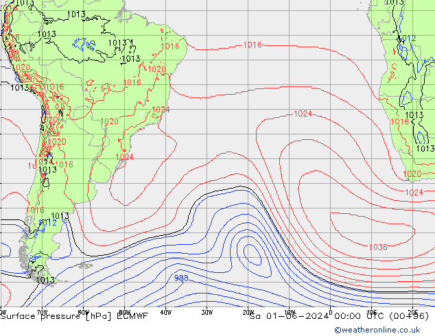 Surface pressure ECMWF Sa 01.06.2024 00 UTC