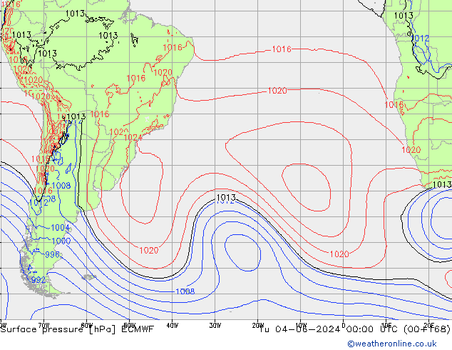 pressão do solo ECMWF Ter 04.06.2024 00 UTC