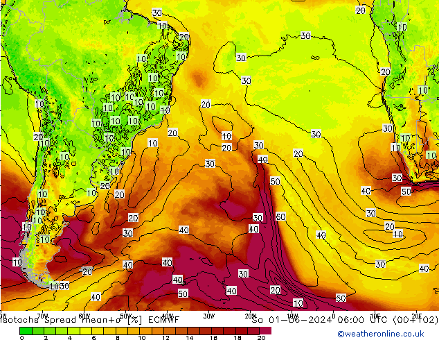 Isotachs Spread ECMWF sam 01.06.2024 06 UTC