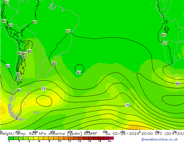 Height/Temp. 925 hPa ECMWF So 02.06.2024 00 UTC