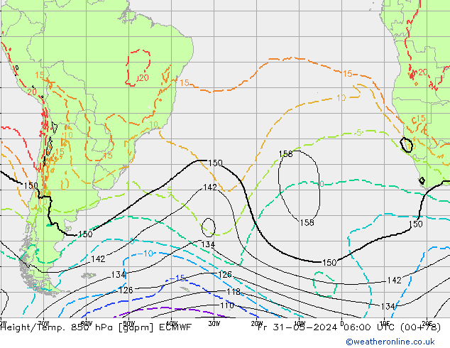 Hoogte/Temp. 850 hPa ECMWF vr 31.05.2024 06 UTC