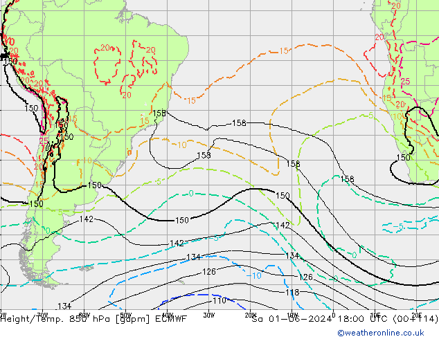 Geop./Temp. 850 hPa ECMWF sáb 01.06.2024 18 UTC