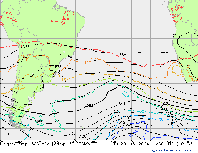 Height/Temp. 500 hPa ECMWF Tu 28.05.2024 06 UTC