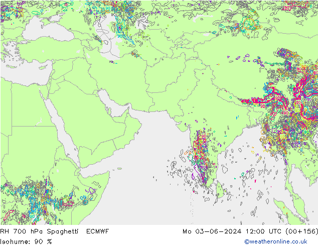 RH 700 гПа Spaghetti ECMWF пн 03.06.2024 12 UTC