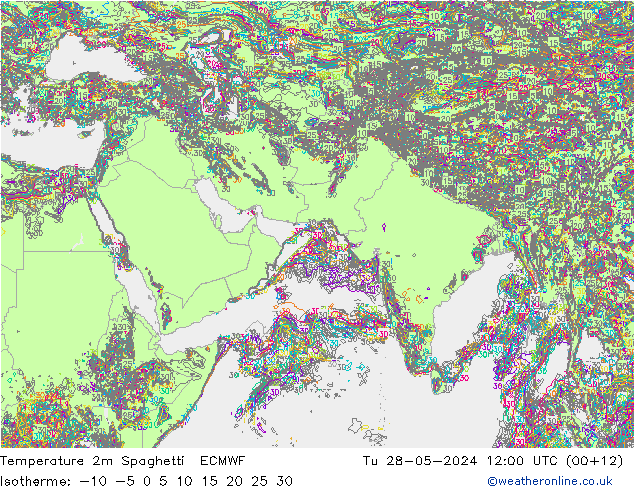 température 2m Spaghetti ECMWF mar 28.05.2024 12 UTC