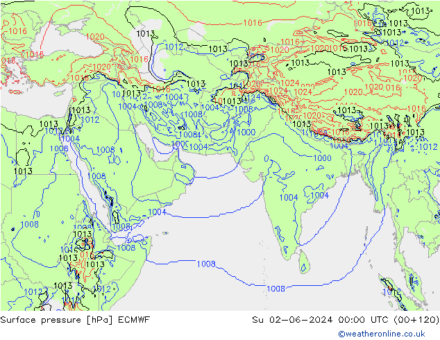 Surface pressure ECMWF Su 02.06.2024 00 UTC