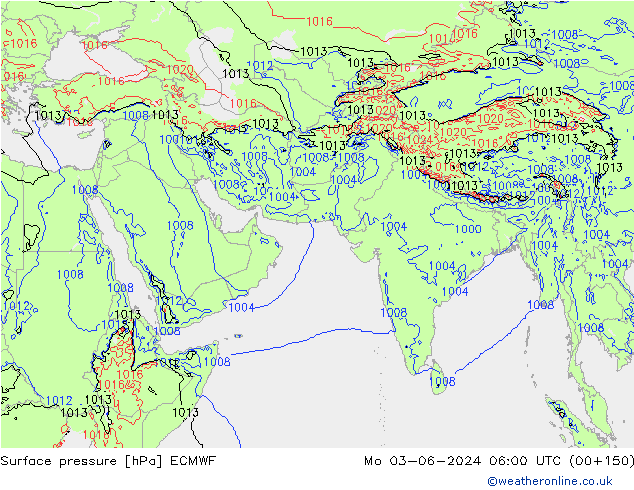 Surface pressure ECMWF Mo 03.06.2024 06 UTC