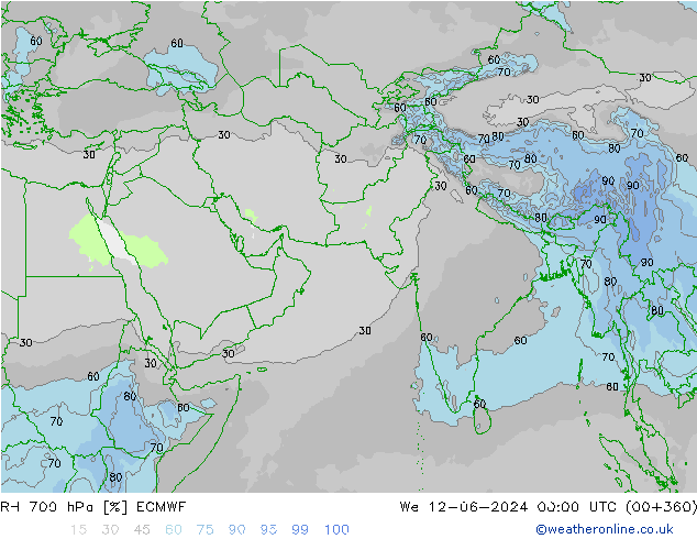 RH 700 hPa ECMWF Qua 12.06.2024 00 UTC