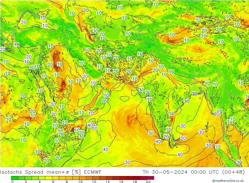 Isotachs Spread ECMWF Th 30.05.2024 00 UTC