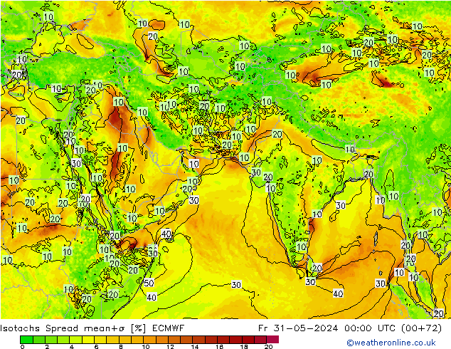 Isotachs Spread ECMWF Fr 31.05.2024 00 UTC